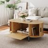 Couchtisch oval B 100 x T 50 x H 40 cm, MDF in Naturfarbe mit Rattan-Türen und Metallbeinen Bild 2