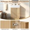 Flieks Waschtisch mit Keramikwaschbecken 55 × 32 × 87 cm, freistehender Badschrank mit Soft-Close-Tür & abnehmbarem Papierhalter, Naturholzfarben Bild 5
