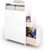 COSTWAY Schlanker Badezimmerschrank, hölzerner Toilettenschrank mit tiefen Schubladen, Weidenkörben und Bürstenhaltern, schmaler freistehender Organizer mit Rollen für Ecken und kleine Räume, weiß, 72,3 x 50 x 16 cm Bild 5