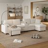 U-förmiges Sofa mit Stauraum Hocker Ladefunktion USB/Type-C Steckdosen,Wohnzimmer Cord-Sofa Beige Bild 3