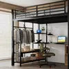 Hochbett mit Schreibtisch und Regal, 120x200 cm, Metallbett, Kinderbett mit Rausfallschutz, Mehrfachsteckdose und Treppe Bild 4
