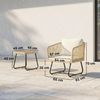 Outsunny Sitzgruppe mit 2 Sessel, Lamell-Holztisch, dicke waschbare Kissen, Stahlrahmen, (Gartenmöbel-Set, 3-tlg, Rattan Bistroset), für Garten, Terrasse Cremeweiß Bild 3