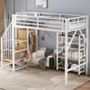 Kinder Hochbett 90x200 Metall mit Eckleiter & Rollregal - Weißes Eisenbett mit Kleiderstange, Sicherheitsgeländer, viel Stauraum Bild 2