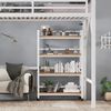 Kinder Hochbett 90x200 Metall mit Eckleiter & Rollregal - Weißes Eisenbett mit Kleiderstange, Sicherheitsgeländer, viel Stauraum Bild 4