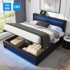Merax Polsterbett LED Doppelbett 160x200cm mit USB-Anschluss und hydraulischem Stauraum, schwarz Bild 2