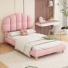 Polster Einzelbett 90x200cm Rosa Boucle Stoff Kinderbett Jugendbett mit verstellbarem Halbkreis-Kopfteil & Lattenrost Bild 4