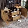 Merax Kommode Sideboard mit 2 Schubladen + 2 Schränken (innen höhenverstellbar) & offenem Fach - ESG-Glas & schwarze Griffe, H70/B140/T40 cm Bild 3