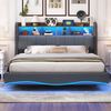 Polster-Schwebebett 160x200 cm mit LED-Farbwechsel, USB/Typ-C-Anschlüssen, Stauraum & Metallrahmen,Grau Bild 2