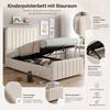Merax Polsterbett, Einzelbett, Kinderbett 90x200 cm, hydraulisches Funktionsbett, Bett mit Lattenrost, Kopfteil und großem Stauraum, gepolstertes Kopfteil, Leinen, beige Bild 5