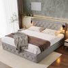 Polsterbett mit LED-Beleuchtung und Lattenrost, Kopfteil mit Spots, Type-C und USB Anschlüssen, 180x200 cm, gepolsterter Kopfteil, Doppelbett, Stauraumbett, Leinen Bild 2