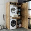 Roomart Waschmaschinenschrank & Trocknerschrank – SERIE DUO-I- 127 cm breit - Trockner auf Waschmaschine – Waschturm / Überbauschrank für Waschküche & Hauswirtschaftsraum – • Eiche Bild 3