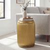 Beistelltisch Metall Rund 35cm Gold mit abnehmbarer Tischplatte - Design Wohnzimmertisch mit Stauraum - Extravaganter Couchtisch Rillenoptik - Moderner Sofatisch Klein Handmade Bild 2