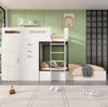 Etagenbett 90x200 cm mit ausziehbarem Schreibtisch, Garderobe und 2 Schubladen – Kinderbett aus MDF in Weiß/Schwarz Bild 2