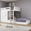 Etagenbett 90x200 cm mit ausziehbarem Schreibtisch, Garderobe und 2 Schubladen – Kinderbett aus MDF in Weiß/Schwarz Bild 4