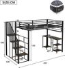 Merax Hochbett, Kinderbett 120x200cm Eisenbett, Treppen mit Handläufen, Mit Schreibtisch und Aufbewahrungsregal, Stabile Lattenroste, Schwarz Bild 4