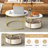 2er-Set runder Couchtisch runde Cocktailtische mit Stoff-Aufbewahrungskorb & Metallrahmen verschachtelbarer Beistelltisch Weiß Bild 3