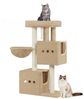Kratzbaum, 98 cm Stabil Katzenbaum, Katzenkratzbaum mit Großer Liegefläche, Katzenhöhle, Sisalstämme, Korb, Plüschbälle, Katzenmöbel Spielbaum, Kamelbraun Bild 2