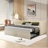 FUROKOY Schlafsofa Daybett Polsterbett Tagesbett mit Lattenrost, Schlafsofa Ausziehbett 90x200/180x200cm,Beige,Samt Bild 3