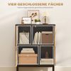 Sideboard mit Push-to-open & 4 Fächern, MDF und Metallgestell, 60×35×78, Schwarz mit Holzoptik Bild 4