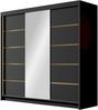 Kleiderschrank mit Goldverzierung Edrulaz VI mit drei Schwebetüren, Spiegel (Farbe: Schwarz) Bild 2