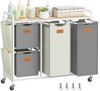 VASAGLE Wäschekorb 4 Fächer, Wäschesammler 150 L, Wäschesortierer, Rollen, Wäschewagen mit Ablage, Wäschesack, kleine seitliche Taschen, 6 Etiketten, naturbeige-taubengrau-cremeweiß Bild 1