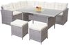 Poly-Rattan-Garnitur HWC-A29, Gartengarnitur Sitzgruppe Lounge-Esstisch-Set Sofa ~ hellgrau, Kissen creme + 2x Hocker Bild 2