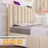 Merax Polsterbett, 140*190 cm Doppelbett, gepolstertes Kopfteil mit goldenen Zierstreifen und USB Typ-C Ladefunktion, Leinen, Beige Bild 5