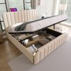 Merax Polsterbett, 140*190 cm Doppelbett, gepolstertes Kopfteil mit goldenen Zierstreifen und USB Typ-C Ladefunktion, Leinen, Beige Bild 3