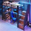 Merax Hochbett, Kinderbett 90 x 200 cm, Einzelbett, Metallbett, mit Ablagefläche, Schublade, Lochwand, Tisch, Steckdose, LED-Licht, ohne Matratze, Schwarz Bild 3