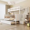 Kinderbett Etagenbett, aus Massivholz mit Sicherheitstreppe, Rollbett und Lattenrost, Massivholz, Weiß, 90 x 200 / 140 x 200 cm Bild 2