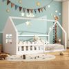 Kinderbett 90x200 cm Hausform, Kiefer + MDF, weiß – Flachbett mit spielerischem Design Bild 2