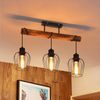 ZMH Deckenleuchte 3 Spots Metall und schwarzes Holz E27 Vintage Wohnzimmerlampe aus geflammtem Holz im Industriedesign mit verstellbarer Höhe ohne Leuchtmittel Bild 4