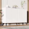 Sideboard Weiß 160x35x100 cm mit Türen und Regalen, moderner Aufbewahrungsschrank mit geprägten Türpaneelen Bild 5