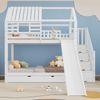 Etagenbett 90×200 cm mit Rausfallschutz, Treppe, Rutsche und Hausdach, Weiß, ohne Matratze Bild 2