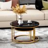 MODFU Couchtisch-Set 2-teilig, MDF in schwarzer Marmoroptik mit goldenem Metallgestell, 80x80 cm / 60x60 cm Bild 3