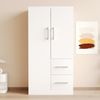 Merax Kleiderschrank Kinderkleiderschrank, Einzelkleiderschrank, Doppeltür-Design mit Schubladen und Staufächern, Weiß Bild 3