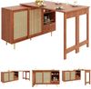 Um 360° drehbarer Stehtisch (Hauptkörper: 107 x 40 x 71,4 cm), brauner Stehtisch mit erweiterbarem Design, Aufbewahrungsschrank mit Rattantür + offenes Lagerregal, geeignet für Küche und Esszimmer Bild 2