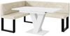 MEBLINI Eckbank für Esszimmer mit ausziehbarem Tisch - Küchenbank - Essecke - Sitzecke Küche - ERIC - U-Beine 128x168x87cm Links - Creme Samt/M Weiß Matt Bild 1