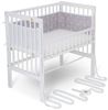 FabiMax Baby Beistellbett für Boxspringbett, TÜV geprüft 2022, inkl. Matratze und Nestchen aus Netzstoff, Buche massiv weiß, Comfort/weiße Sterne auf grau Bild 4