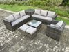 Fimous 9-Sitzer Rattan Gartenmöbel Sofa Set mit Sessel Beistelltisch Quadratischer Couchtisch 2 Kleine Hocker Innen Beistelltisch Outdoor Rattan Set Dunkelgrau Gemischt Bild 2