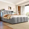 Polsterbett mit LED-Beleuchtung, USB/Type-C Anschlüsse und Stauraum, 140x200 cm, Doppelbett, Stauraumbett, Samt Bild 3