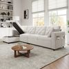 Ecksofa 281x132x86 cm Beige aus Samt mit Schlaffunktion, Stauraum und L-Form Bild 3