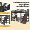 Hochbett, 90 x 200 cm, Eisenrahmen, Ablagefach, integrierte Stufen, Schutzgeländer, Leiter, mit LED-Lichtleiste, offener Stauraum unter dem Bett, Matratze nicht im Lieferumfang enthalten, schwarz Bild 3