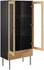 Vitrine 79 x 43 cm MDF Schwarz Eichenholzfurnier geriffelt 2 Türig mit Glas Bild 3