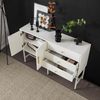 Merax Kommode, Sideboard mit zwei Türen und drei Schubladen, goldene Griffe in verschiedenen Designs und Metallfüße, Maße: B120/W32/H80, weiß Bild 3