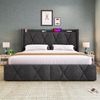 MODFU Polsterbett mit Steckdosen & USB Ladefunktion, Leinenstoff gepolstertes (169x217x116cm,Inklusive-Matratze(H20cm), mit 4 Schubladen Stauraum), mit Kopfteil im Rauten-Design Bild 3