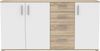 Forte IKOLI Kommode 160, moderne Kommode, 3-türig, 4 Schubladen, Wohn-/Schlafzimmer, Flur, Holzwerkstoff, Weiß mit Sonoma Eiche Holzdekor, 159,2 cm breit x 81,7 cm hoch x 31,4 cm tief Bild 2
