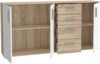 Forte IKOLI Kommode 160, moderne Kommode, 3-türig, 4 Schubladen, Wohn-/Schlafzimmer, Flur, Holzwerkstoff, Weiß mit Sonoma Eiche Holzdekor, 159,2 cm breit x 81,7 cm hoch x 31,4 cm tief Bild 5