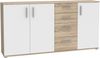 Forte IKOLI Kommode 160, moderne Kommode, 3-türig, 4 Schubladen, Wohn-/Schlafzimmer, Flur, Holzwerkstoff, Weiß mit Sonoma Eiche Holzdekor, 159,2 cm breit x 81,7 cm hoch x 31,4 cm tief Bild 3