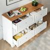 Sideboard 120x40x76 cm mit 6 Schubladen – Landhausstil mit Scheunenmuster in Weiß und Naturholz Bild 4